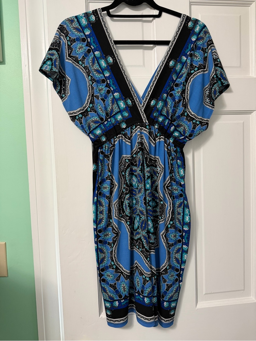 Blue Black Printed Mini Dress